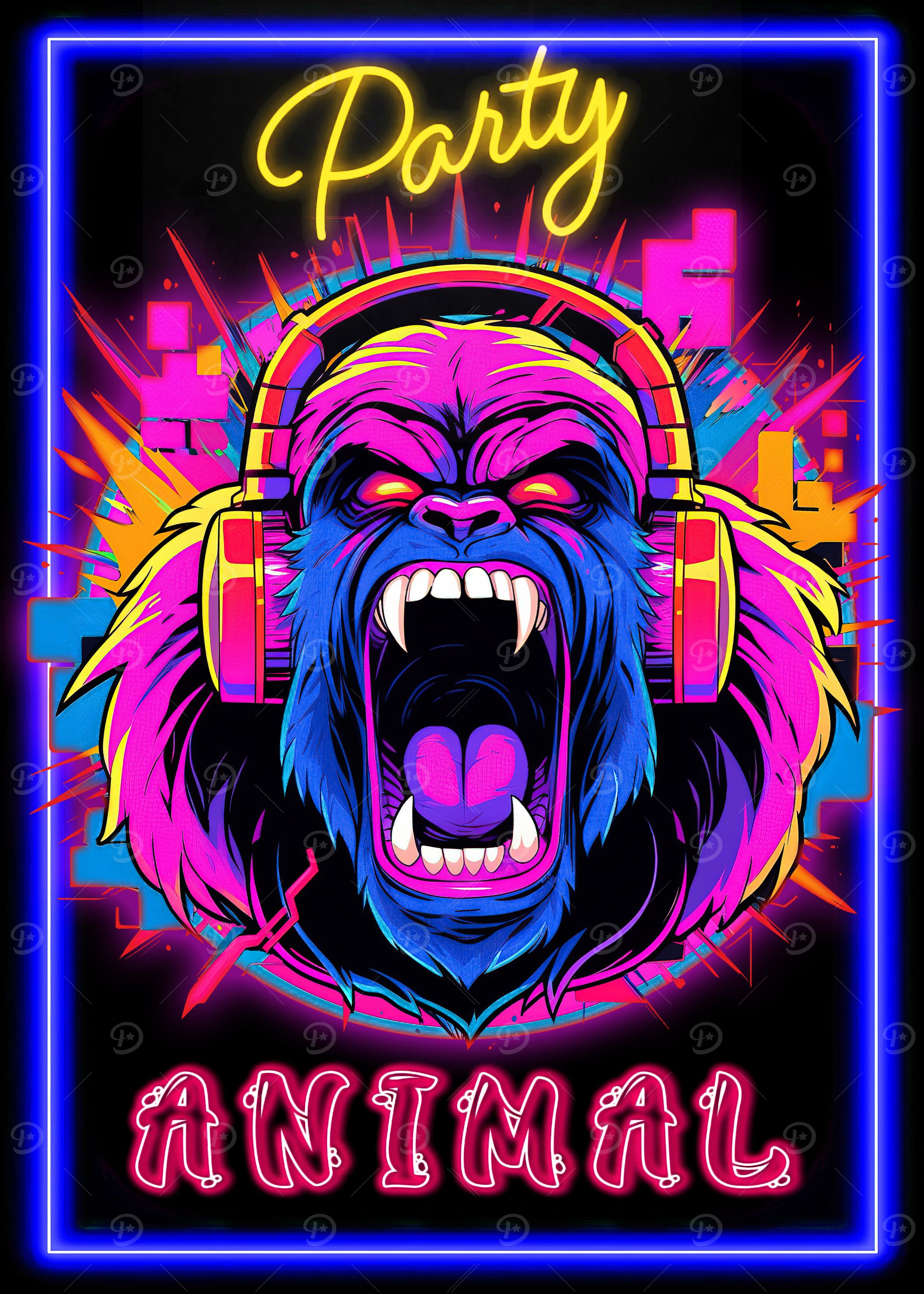 Party Animal Gorilla Neon Art