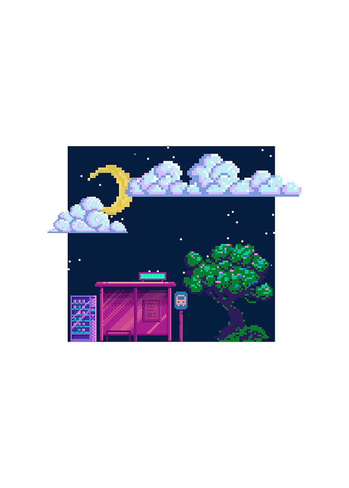 Pixel Art Night Bus Stop