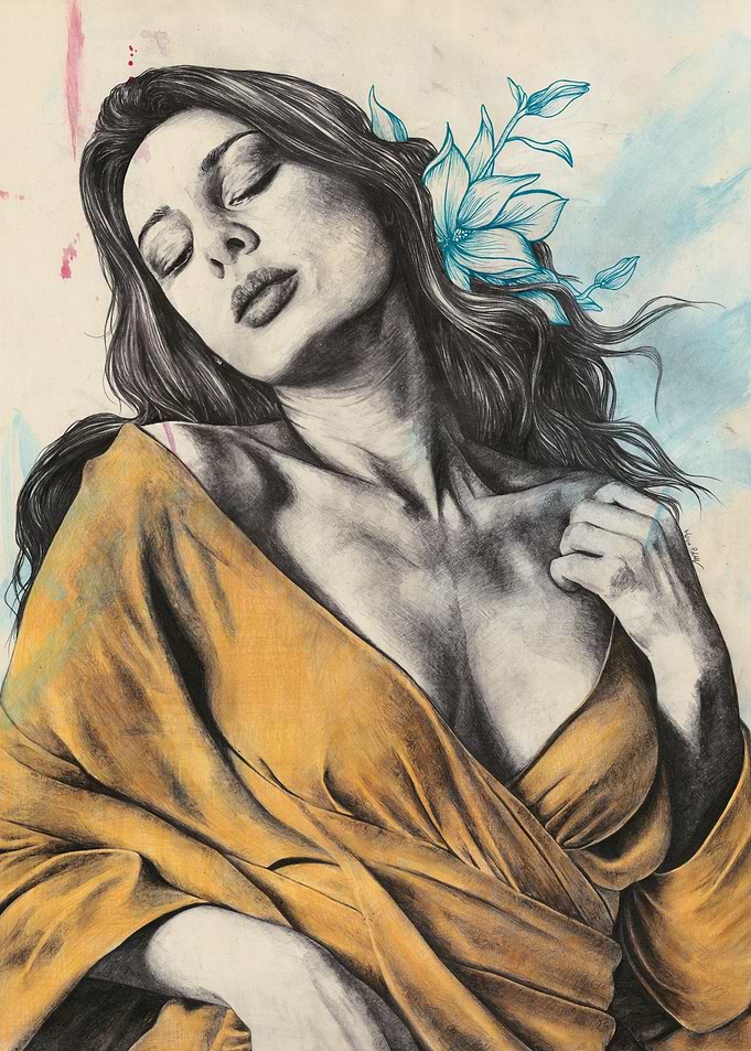Sensual woman in yellow dress