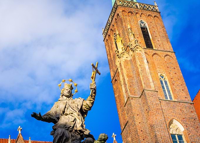 Church Tower and Statue of John of Nepomuk