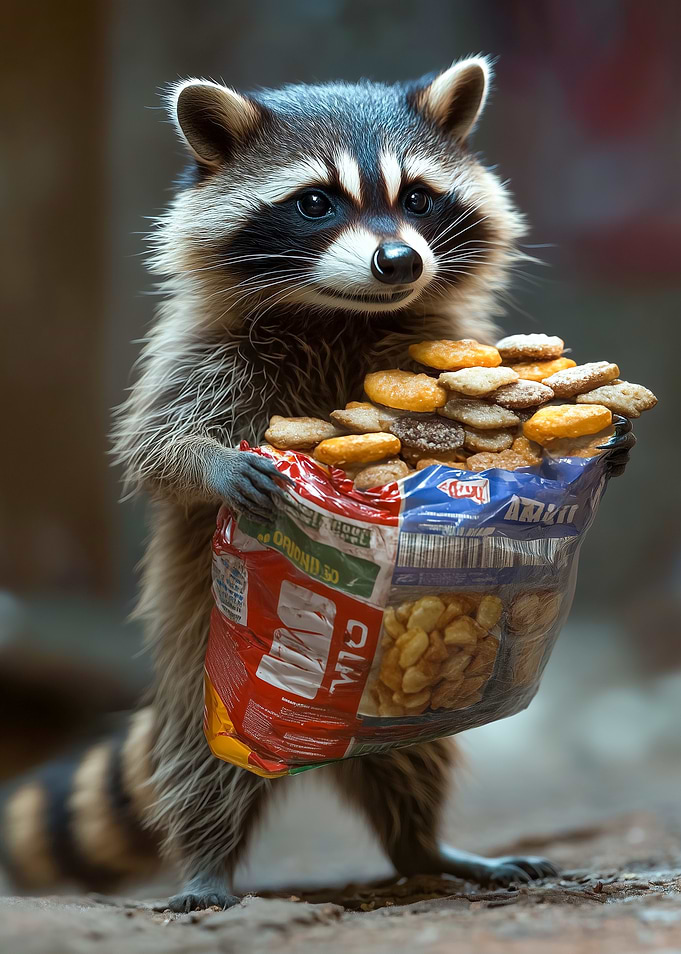 Raccoon Holding Snacks