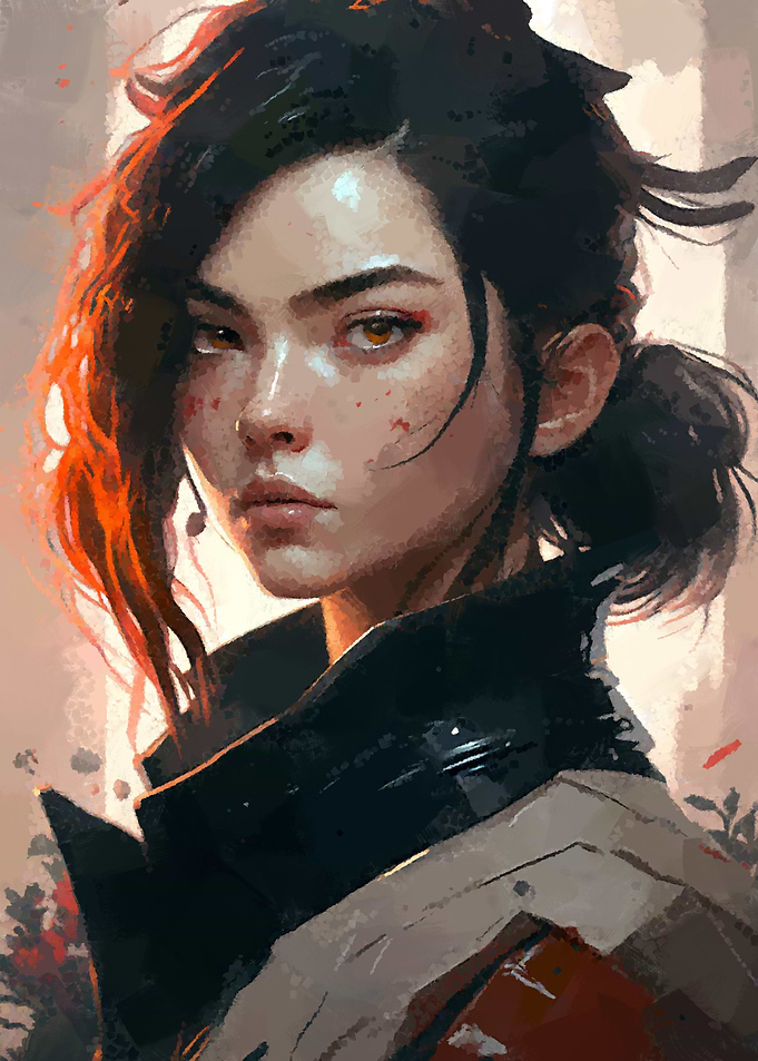Woman with Red Hair and Scars