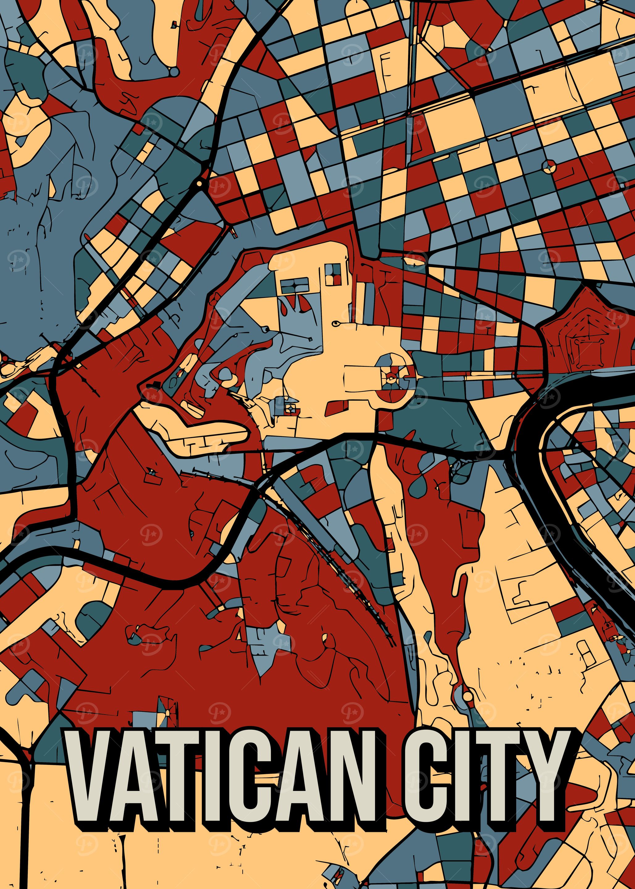 Vatican City Travel Vintage Map Art