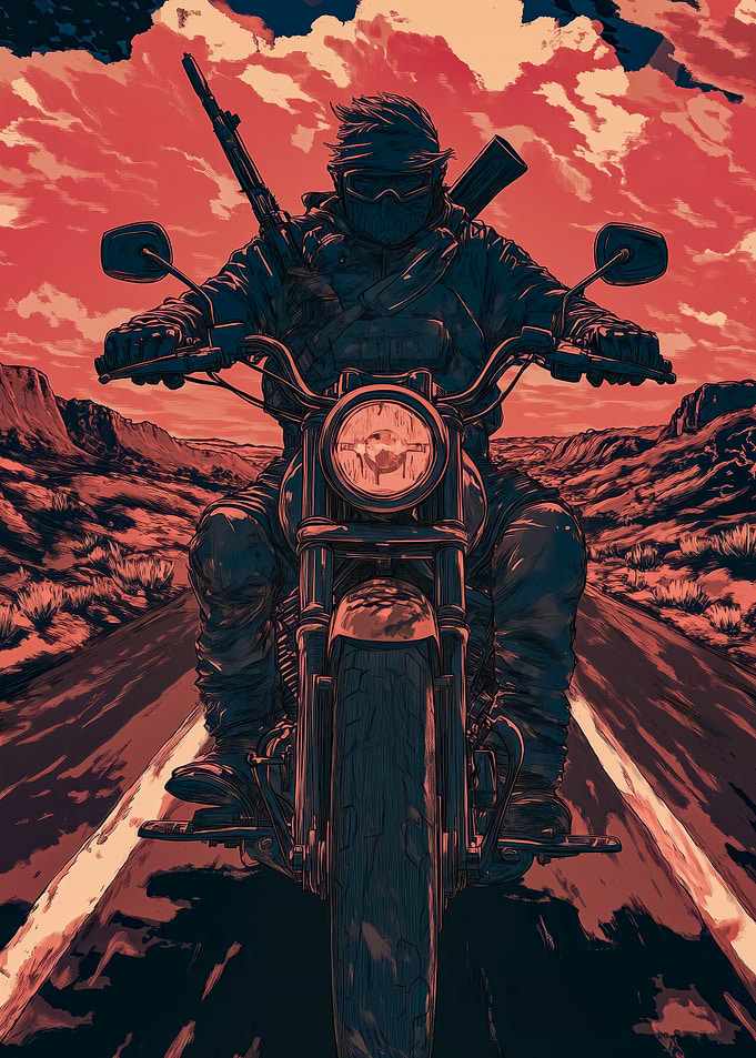 Motorcycle Rider in Desert