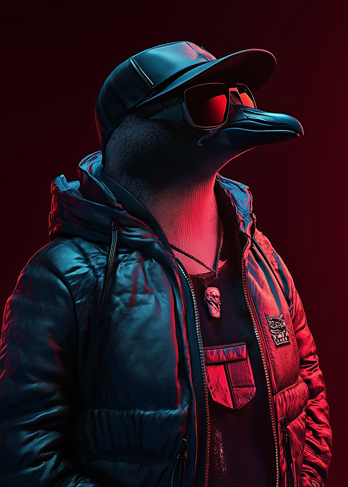 Neon Cyberpunk Penguin