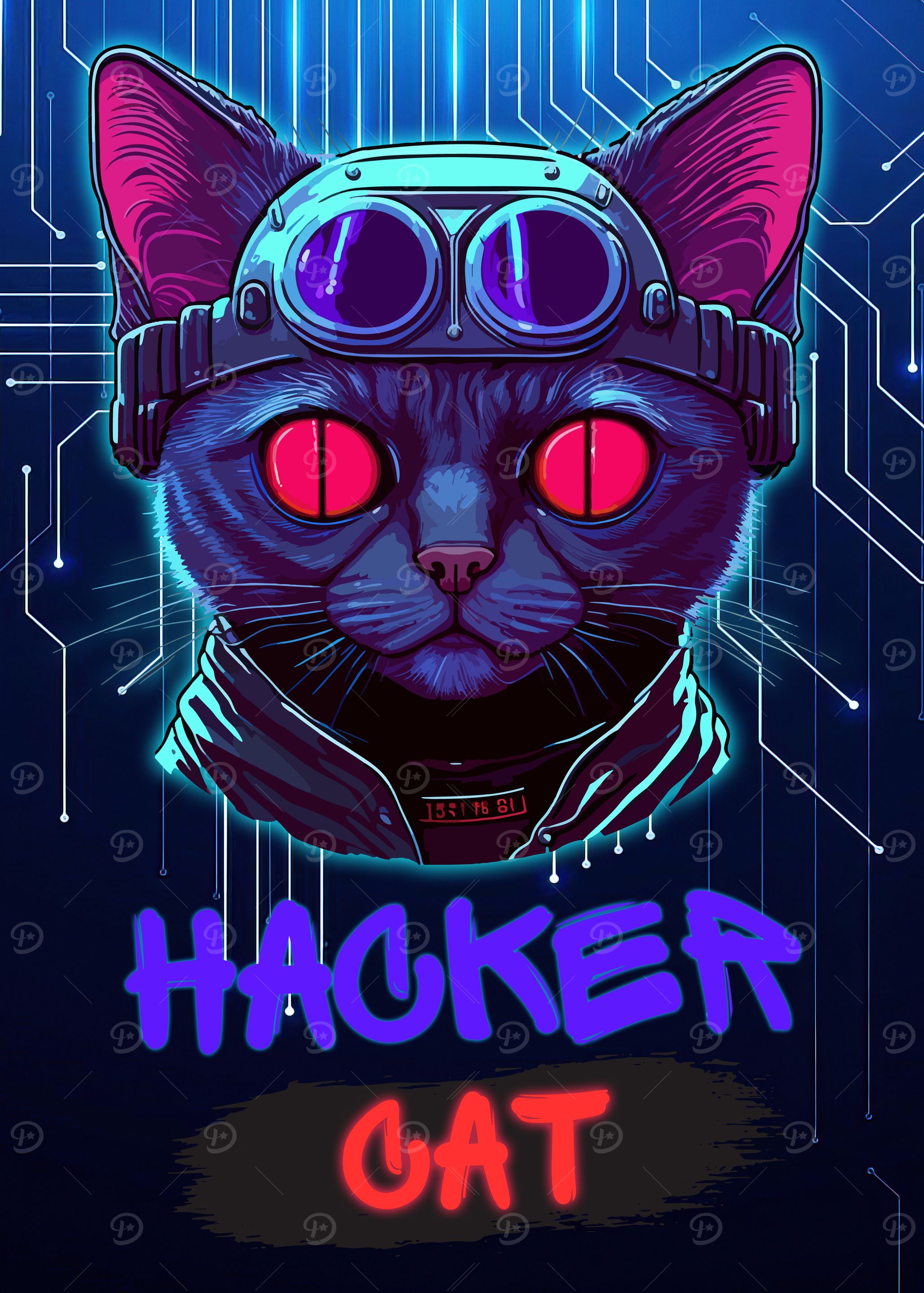 Hacker Cat Neon Art