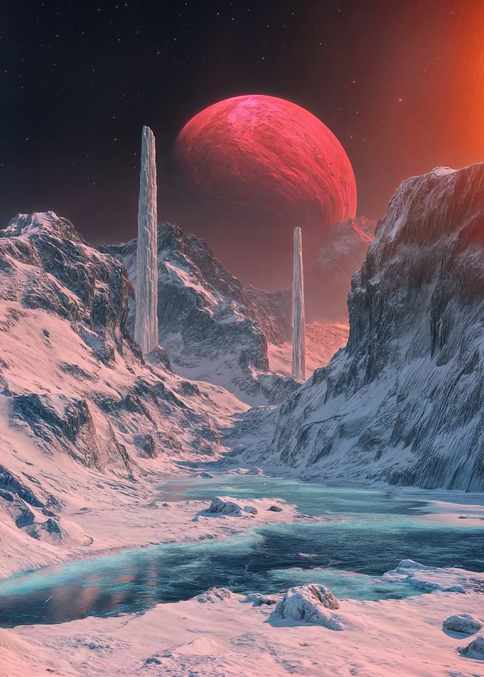 Alien Landscape with Red Planet