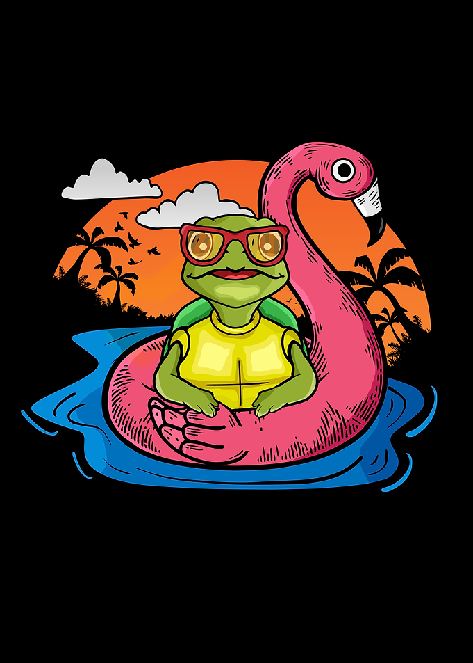 Funny Sea Turtle Swimming Flamingo Pool Sea Turtle