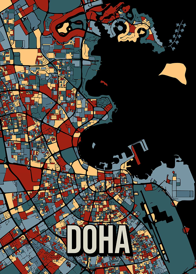 Doha Qatar City Map Travel Poster