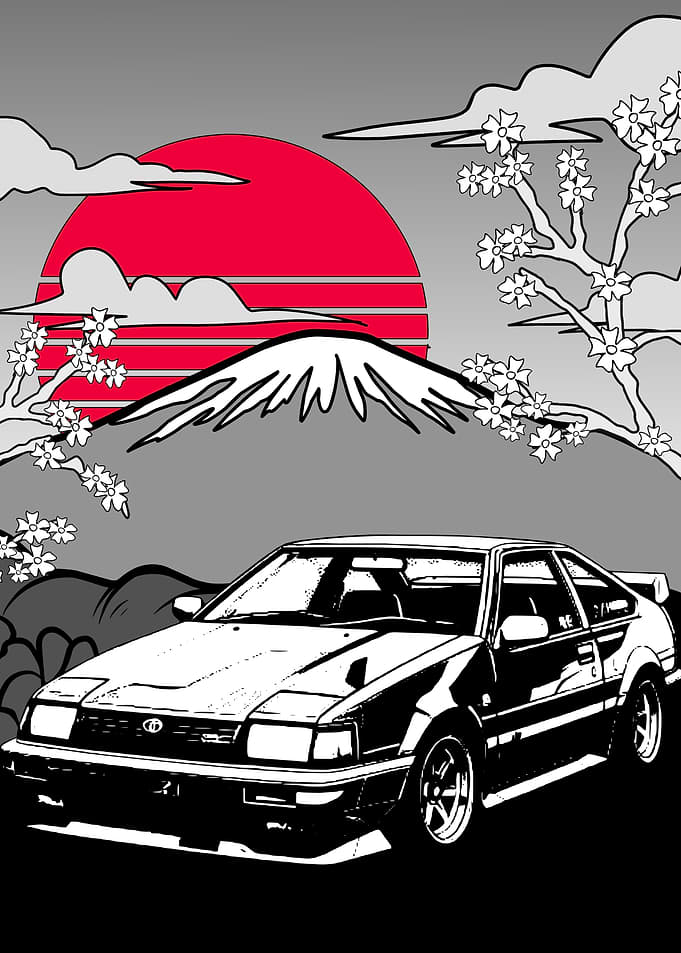 Japanese Car & Mountain Sunset