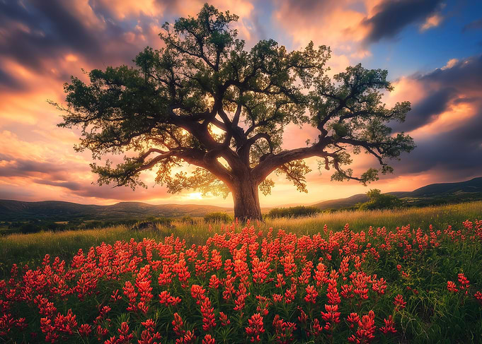 Sunset Landscape with Tree