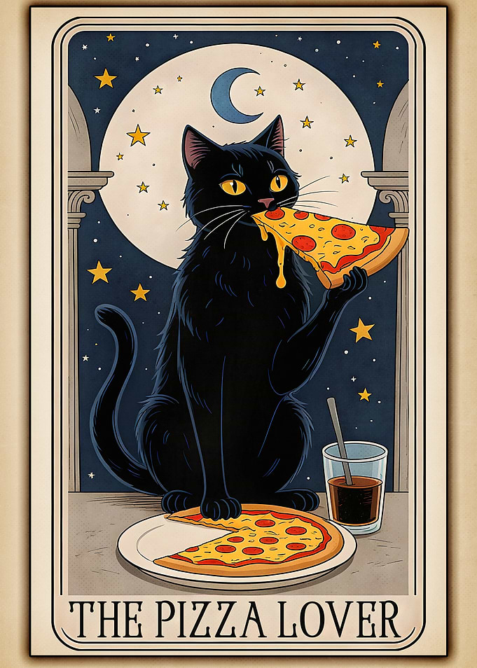 Black Cat Tarot Card - Pizza Lover
