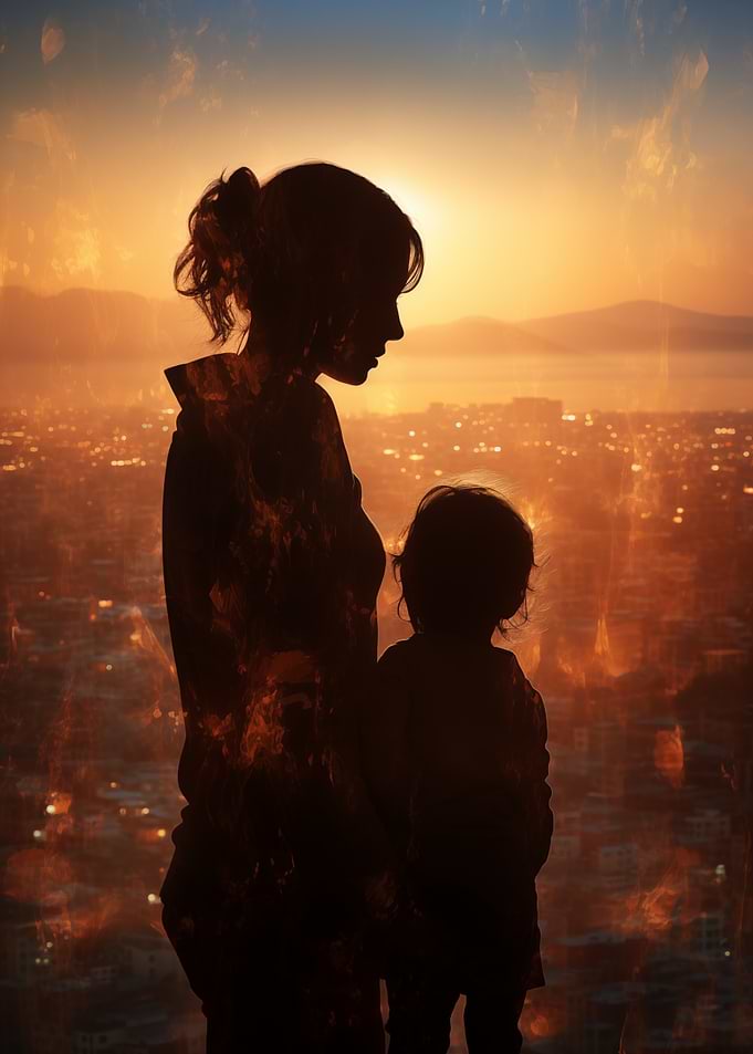 Silhouette of Mother and Child