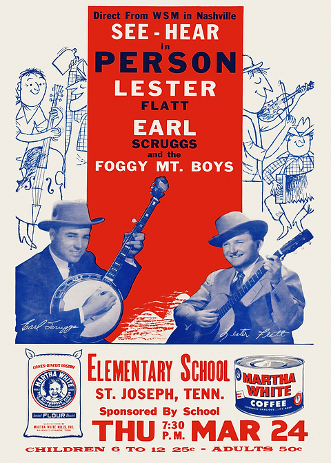 Lester Flatt & Earl Scruggs Concert Poster — retro concert bill printed on metal