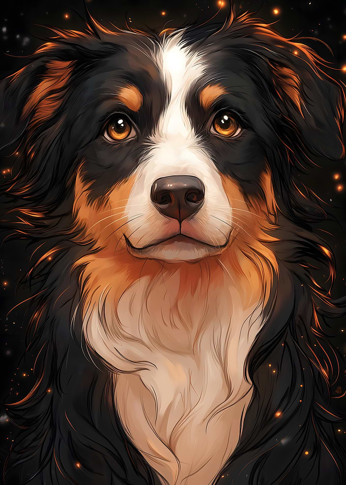 Border Collie Dog Portrait with Sparkles
