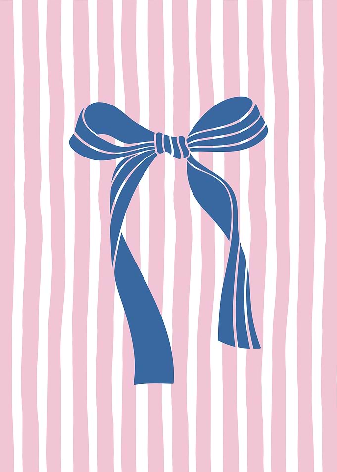 Blue coquette bow on pink stripes