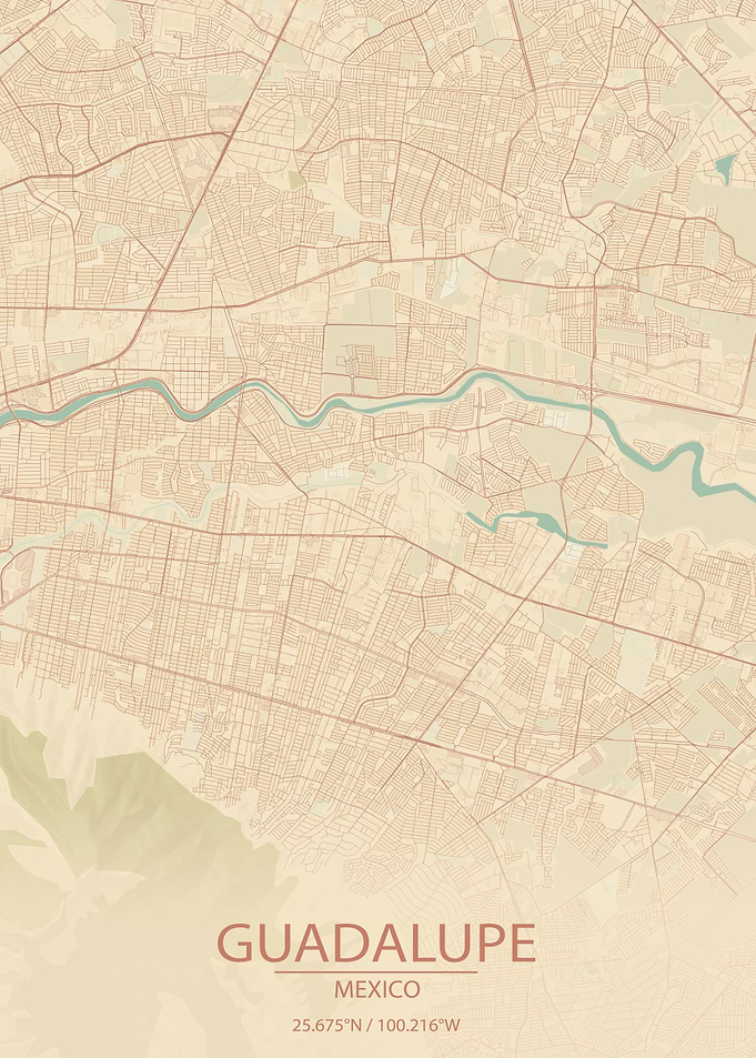 Guadalupe Mexico Vintage Style City Map