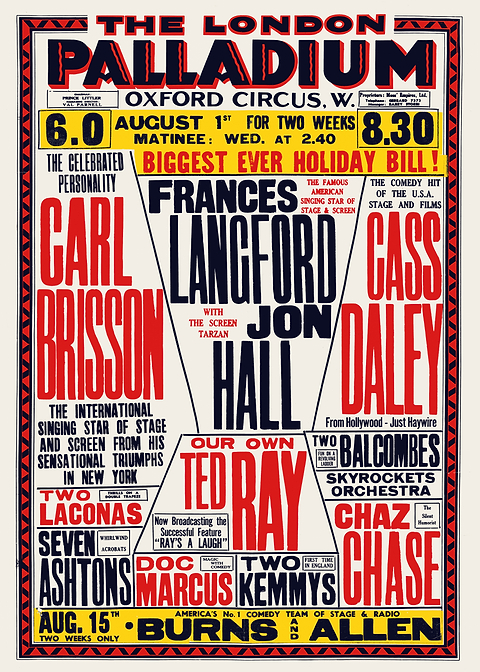 London Palladium Show Poster — retro concert bill printed on metal