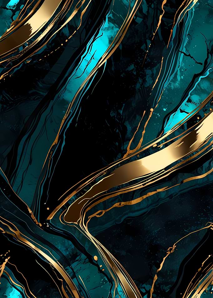 Abstract Gold and Teal Marble