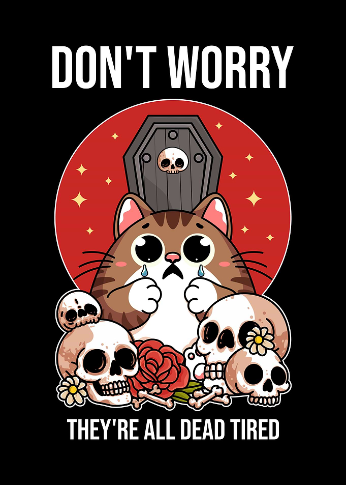 Dead Tired Cat Skull Art