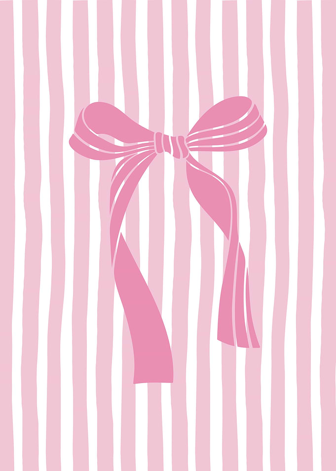 Pink coquette bow on striped background