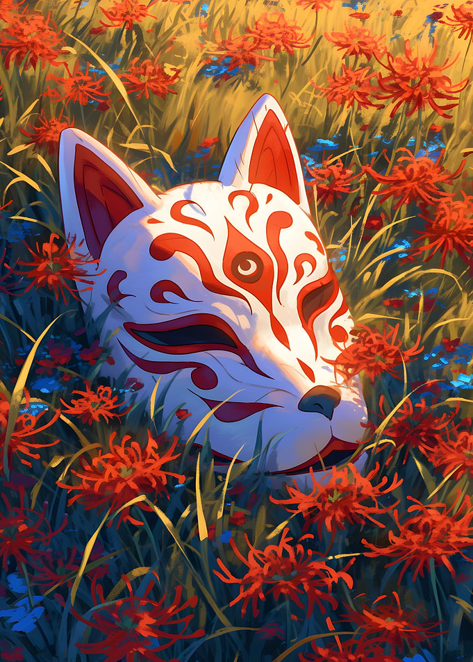 Kitsune Mask in Flowers