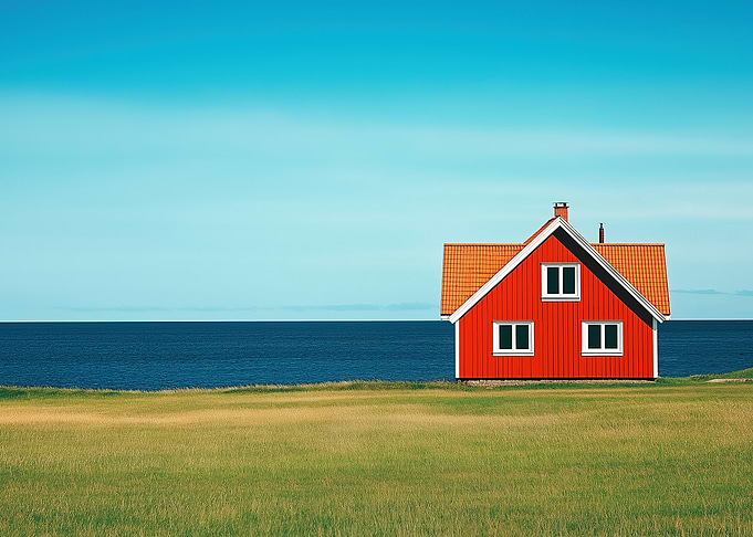 Red House by the Sea in Countryside
