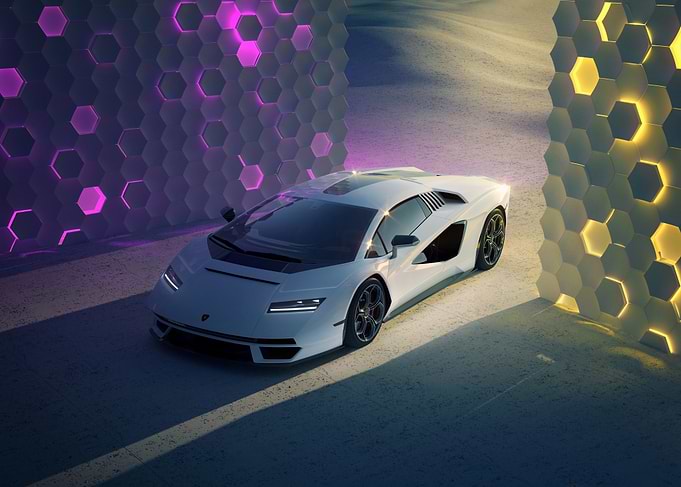 White Sports Car in Futuristic Setting
