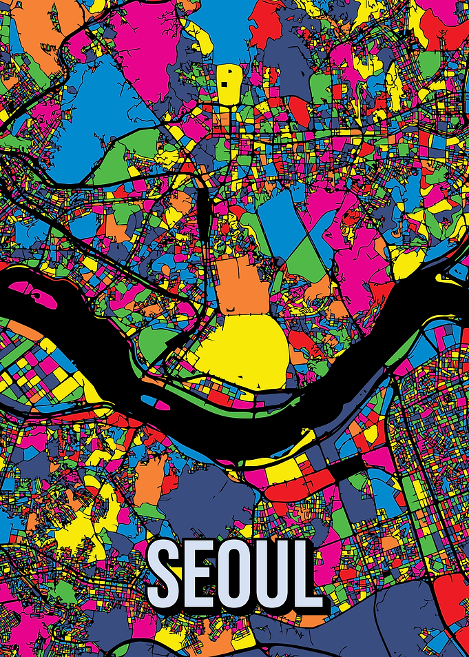 Seoul South Korea City Map Pop Art