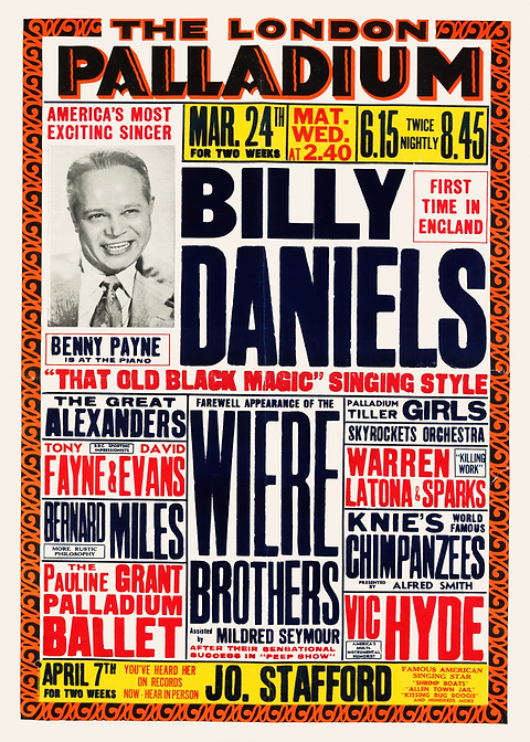 Billy Daniels at The London Palladium — vintage concert poster on metal