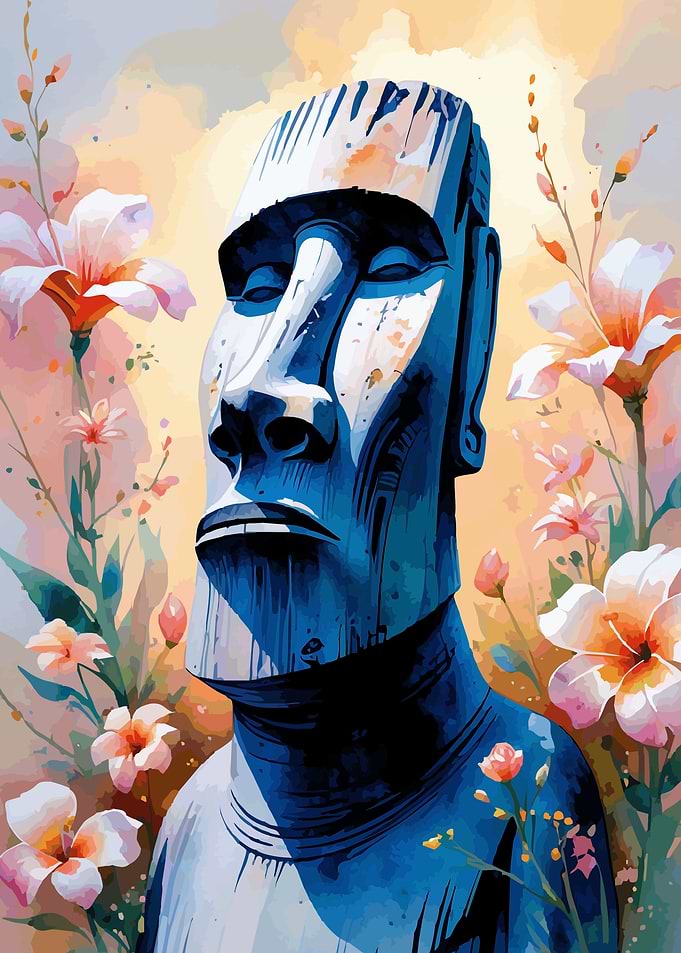 Moai Statue with Flowers
