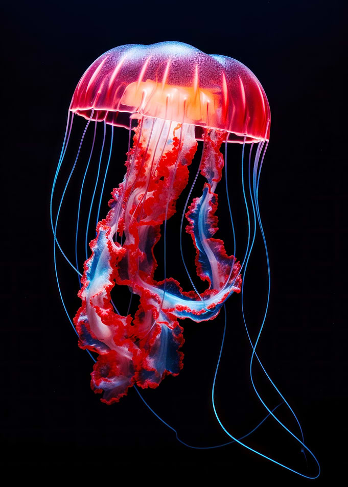 Red Jellyfish in Dark Water