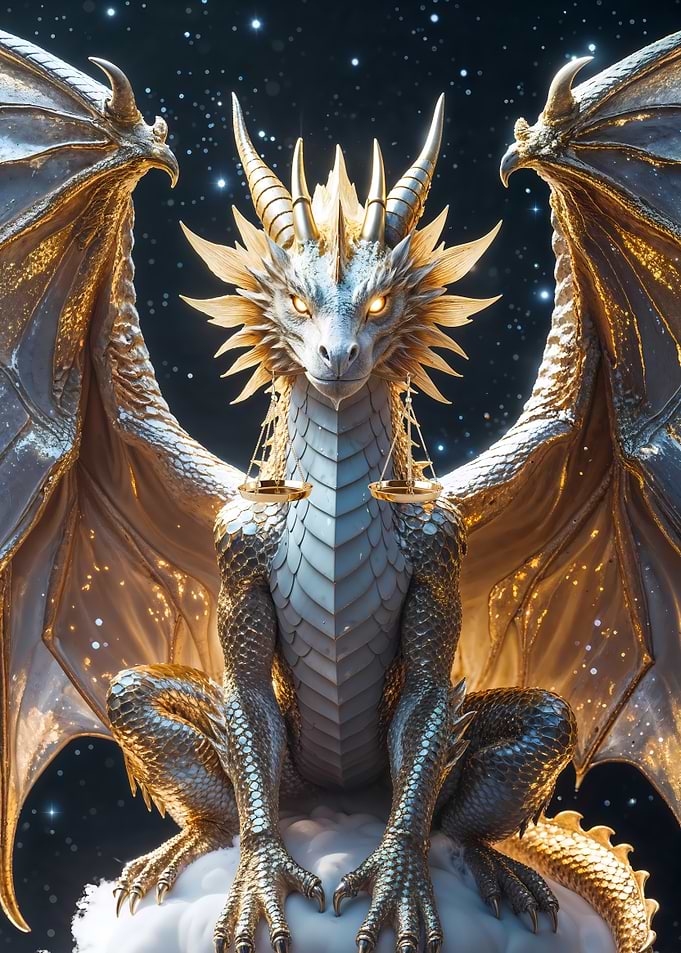 Libra Zodiac White & Golden Dragon