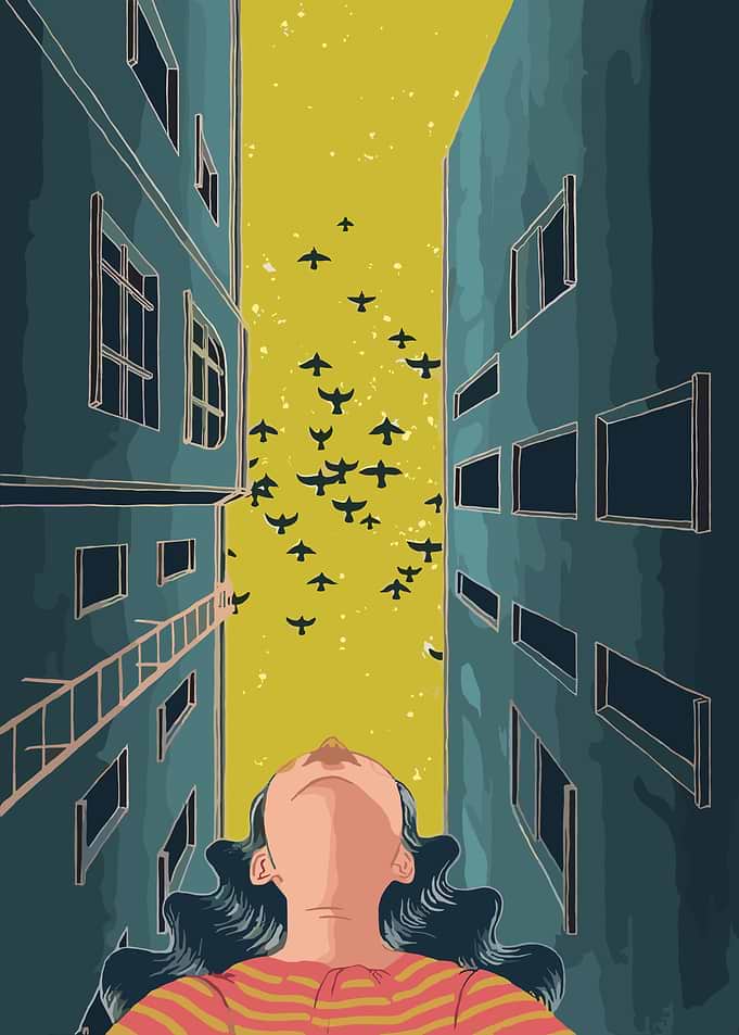 Woman Looking Up at Birds