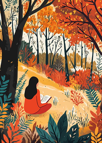 Autumn Reading in the Woods Minimalist Art