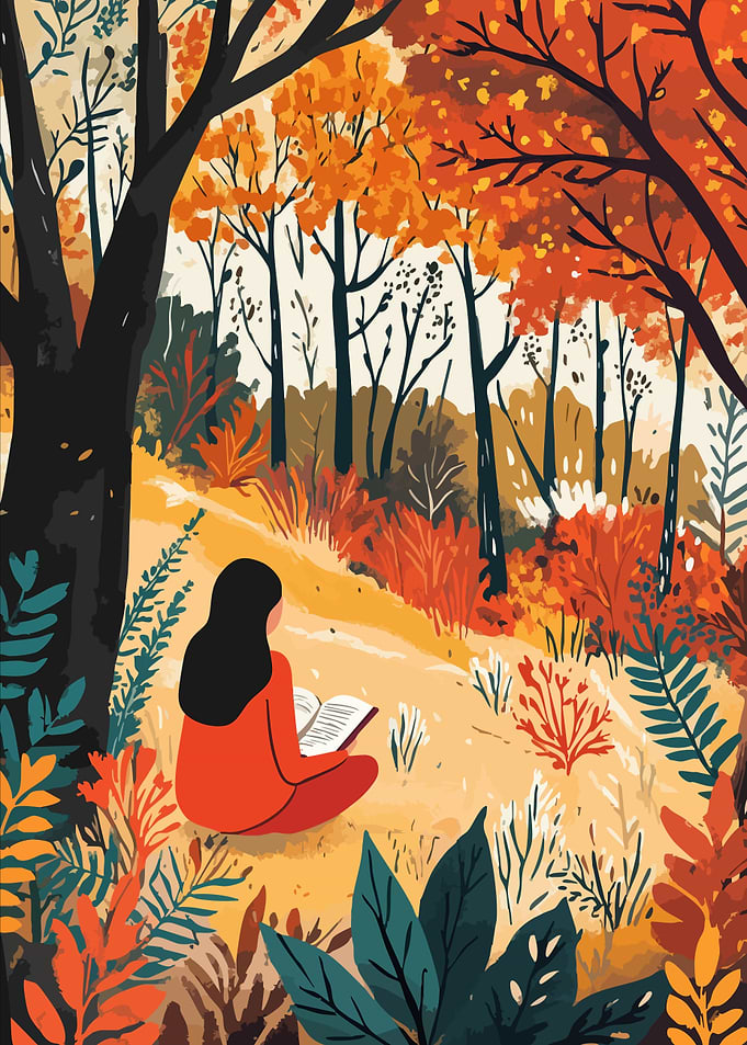 Autumn Reading in the Woods Minimalist Art