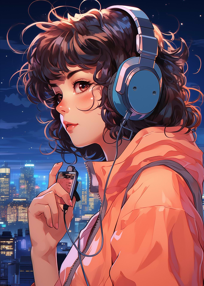 Anime Girl with Headphones