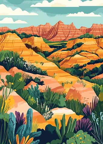 Desert Canyon Landscape Spring Illustration