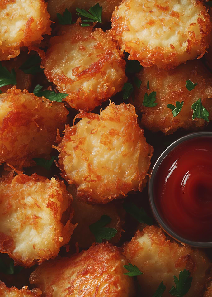 Crispy Potato Hash Browns with Ketchup