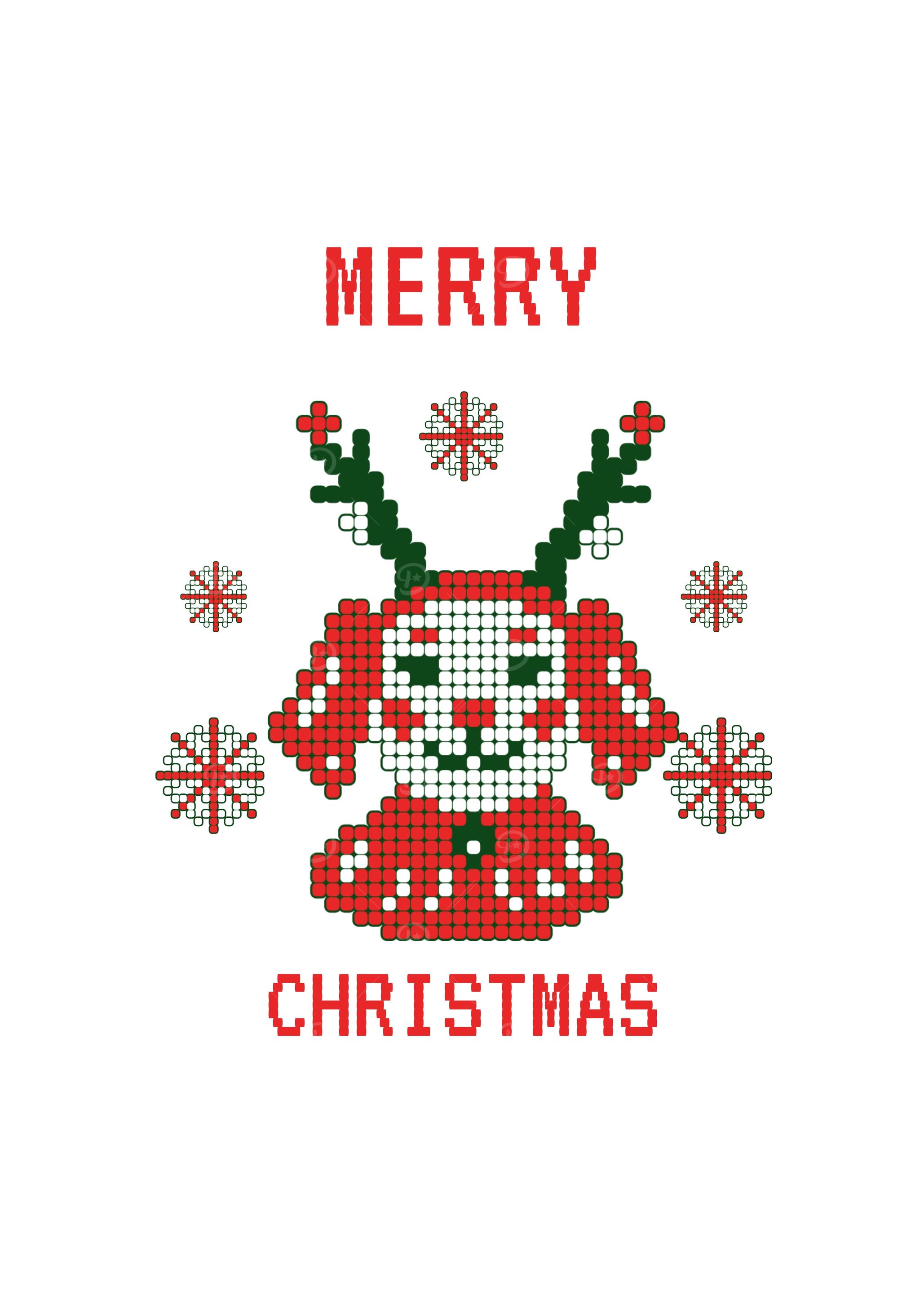 Pixelated Reindeer Christmas Card