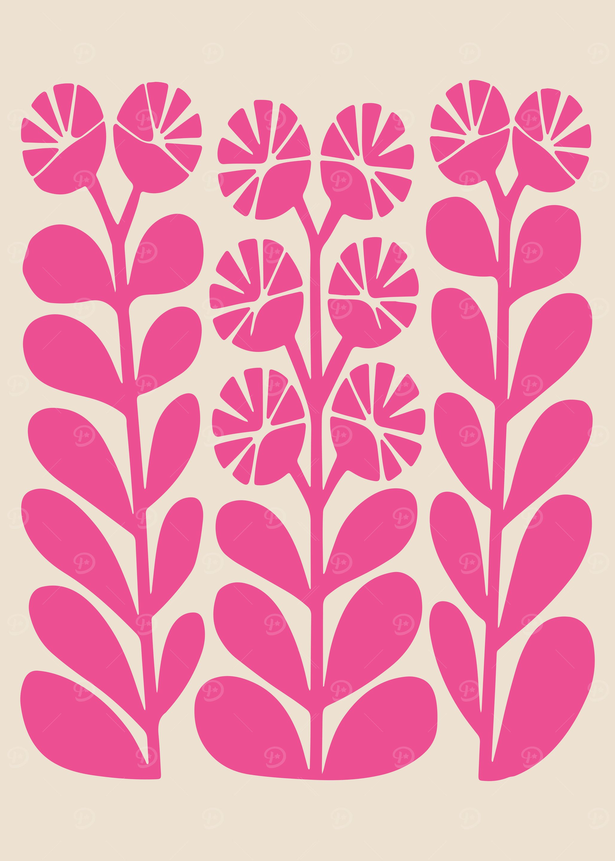 Vibrant Floral Abstract Modern Botanical in Pink