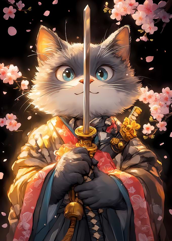 Cat Elegant Samurai with Sword