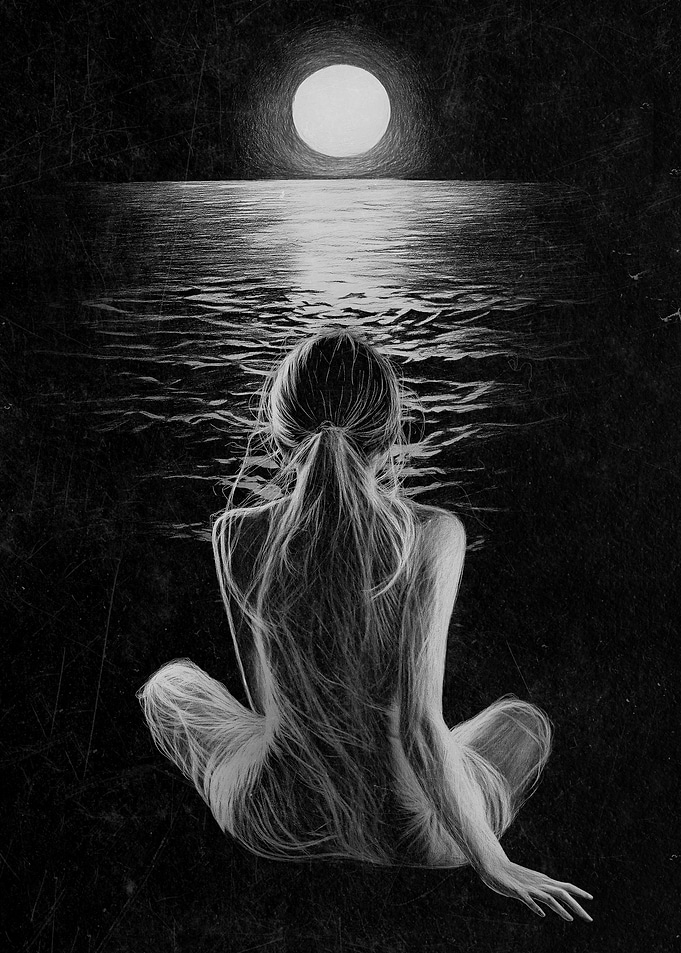 Woman by the Moonlit Sea