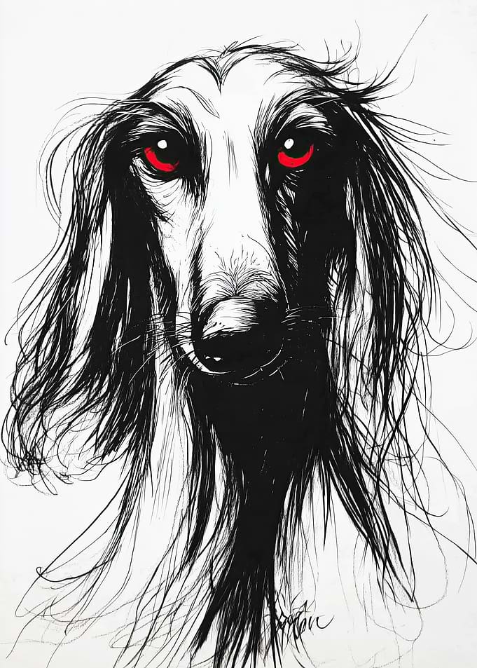 Dog Portrait with Red Eyes