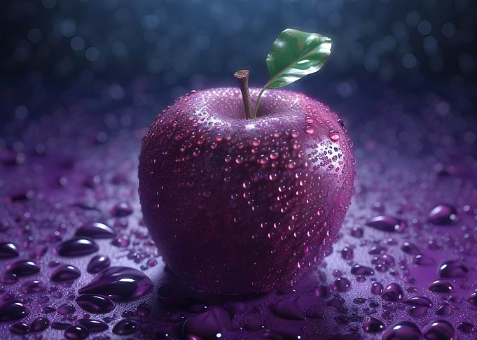 Purple Apple with Water Drops