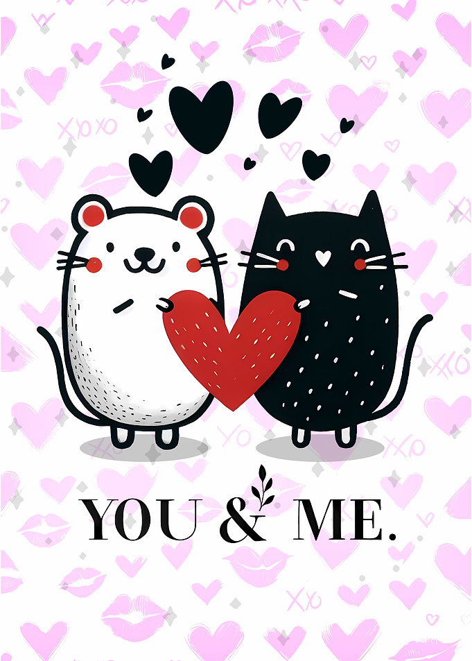 Cute Cat & Mouse Couple Valentine's Day