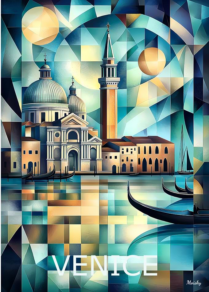 Venice Geometric Cityscape - Grand Canal & Basilica Art