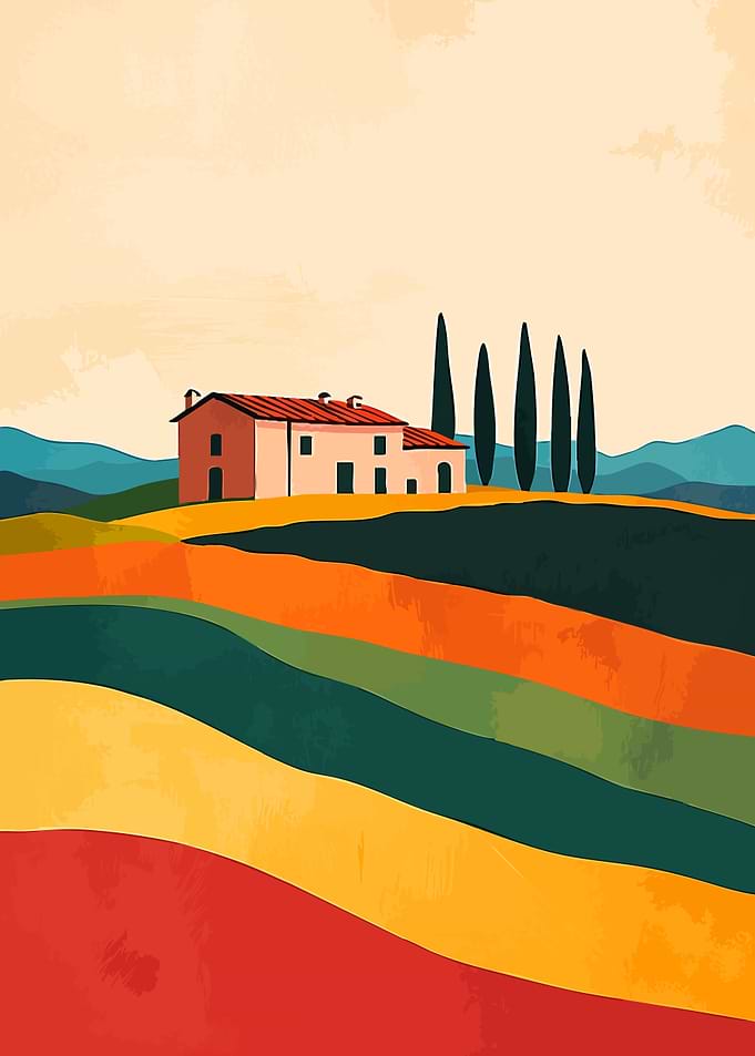 Minimalist Italian Hill Art