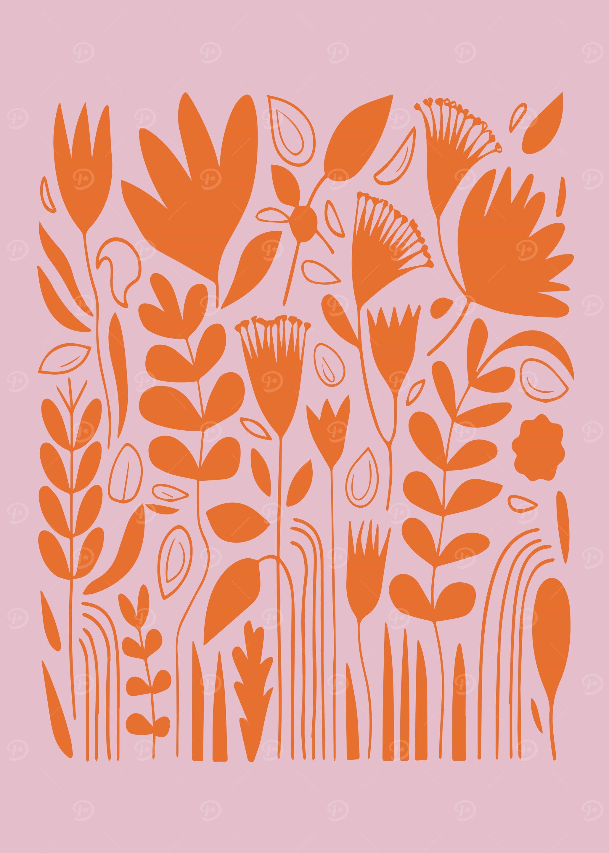 Folk Flowers in Pink and Orange