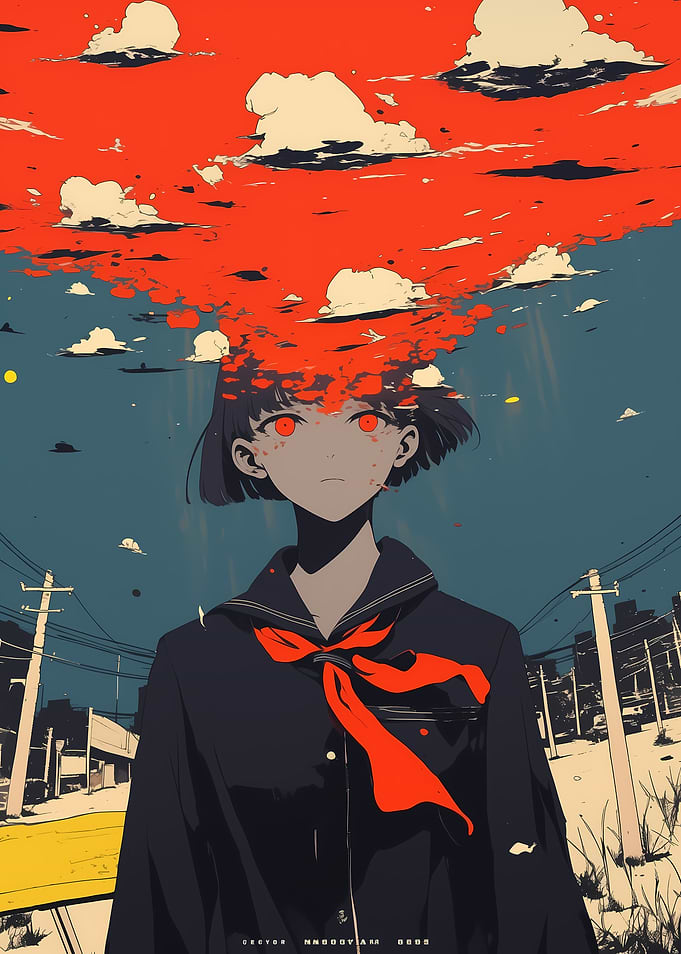 Anime Girl with Red Sky